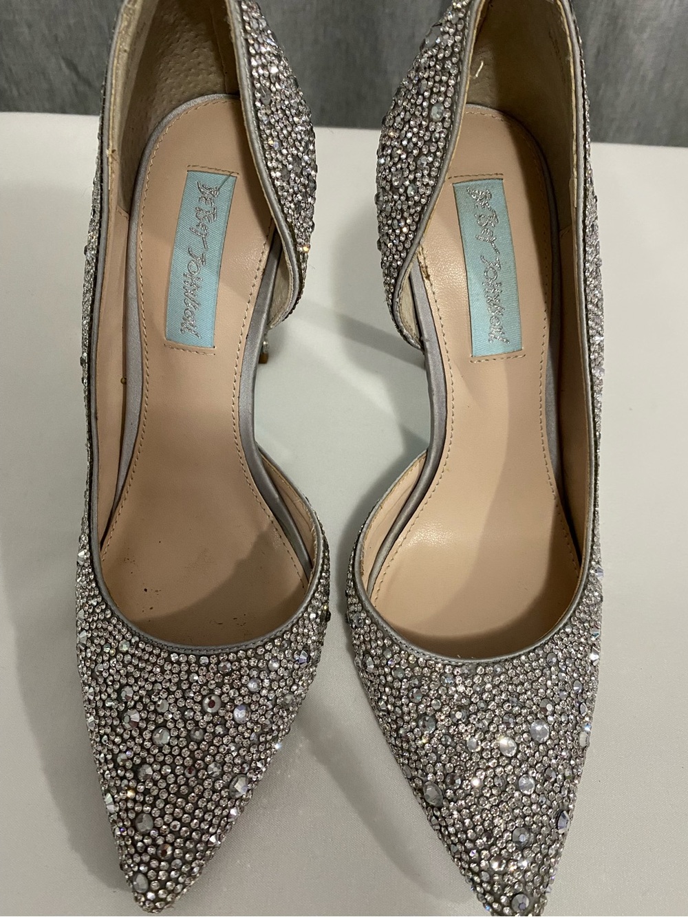 Betsey Johnson Silver Rhinestone Slip On High Heels Size 5.5 Used